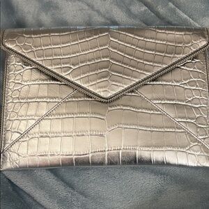 Silver Crocodile Embossed Clutch